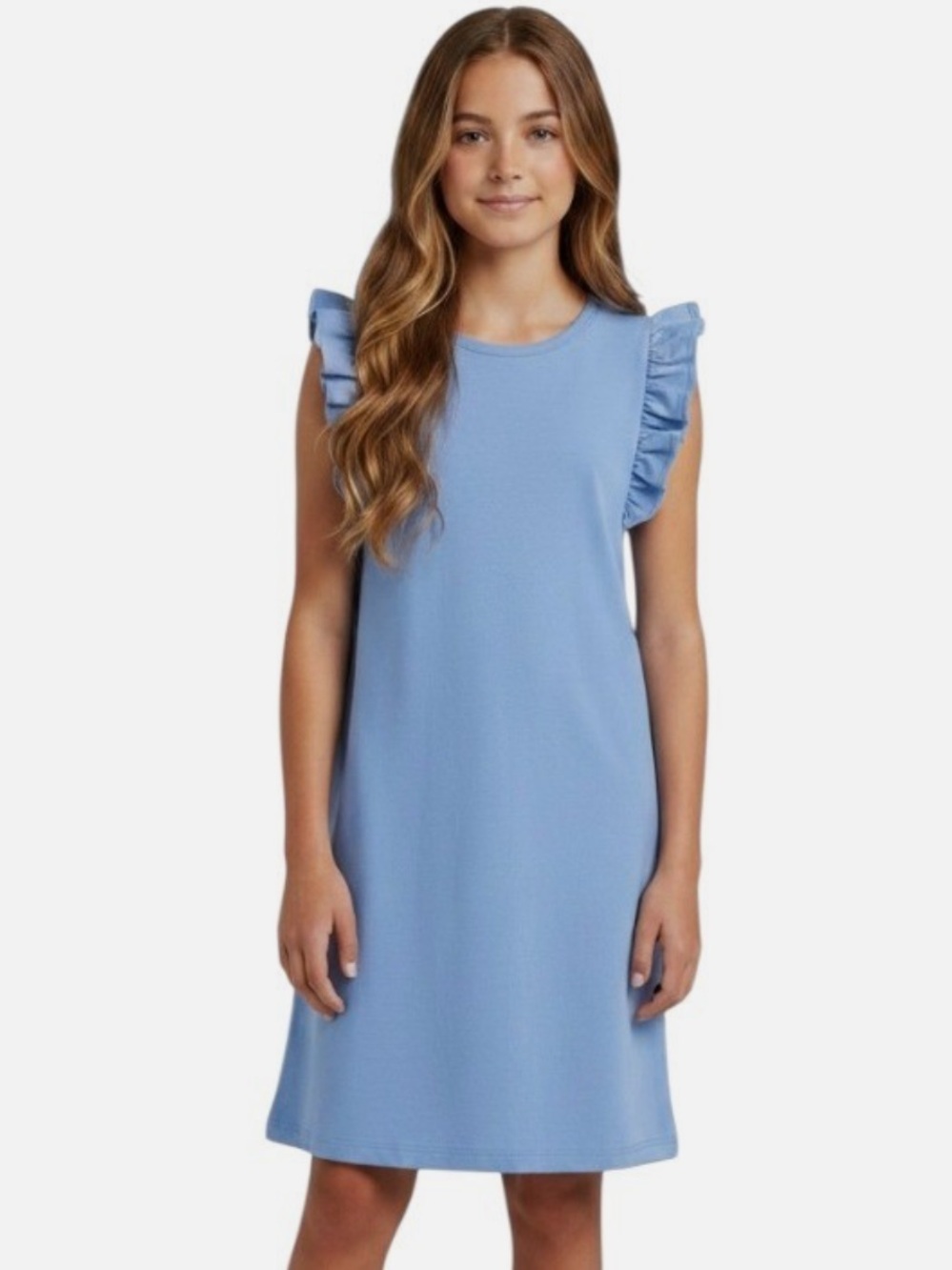 The Beaufort Bonnet Co Blue Ruffle Sleeve Kids Dress
